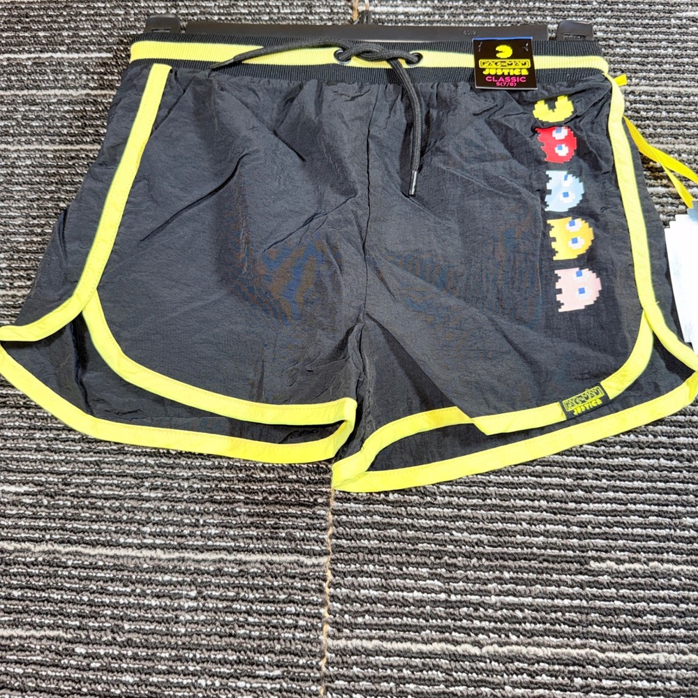 Justice Pac-Man Running Shorts Kids Size S 7/8 New Black Neon Yellow 607773
